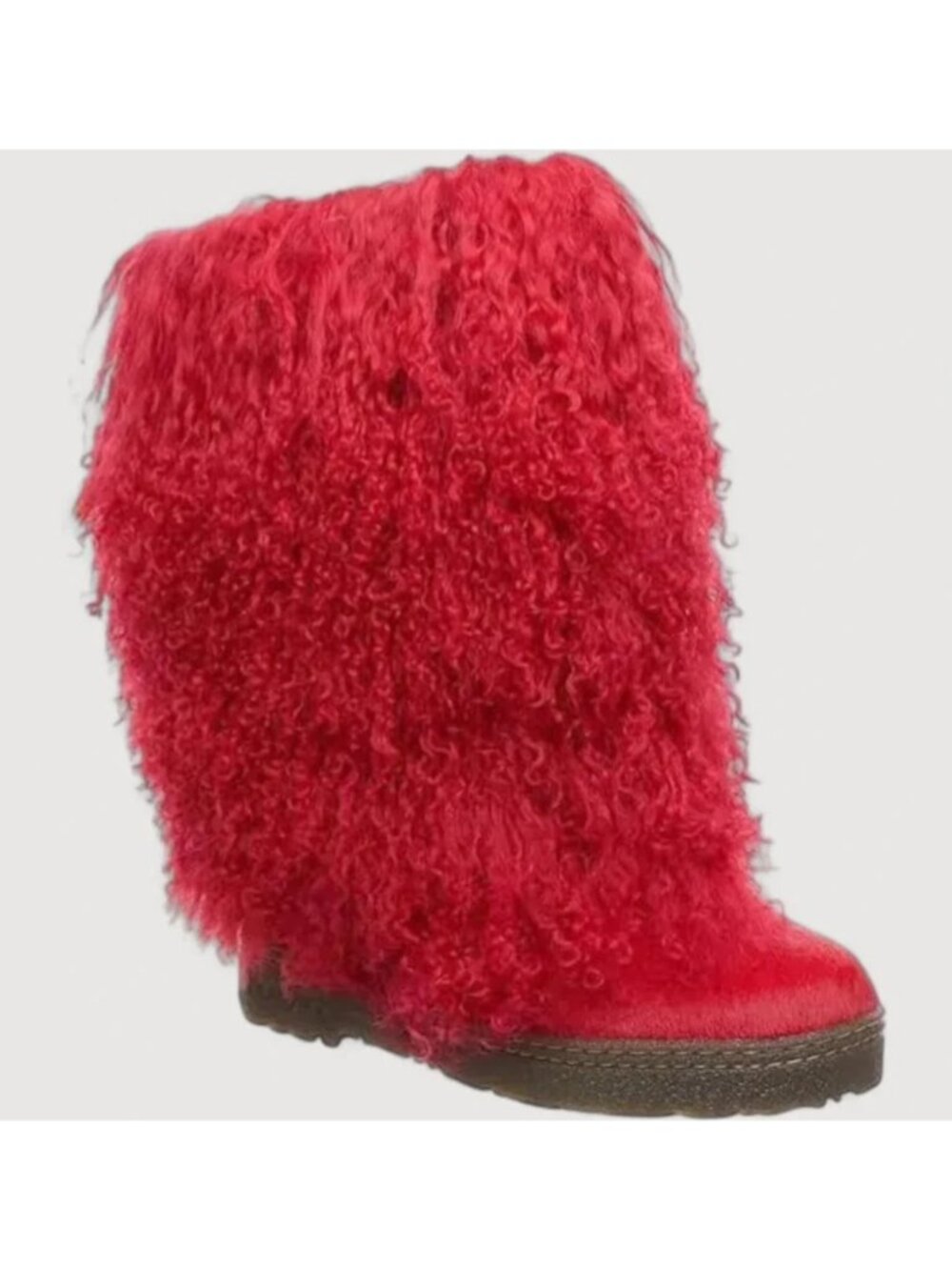 Bearpaw Boetis Red Curly Lamb Fur Sheepskin Lined Mongolian Sherpa Boots 6 NEW